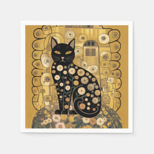 Serviette En Papier Art décoratif de chat noir de style Gustav Klimt d