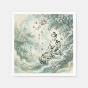 Serviette En Papier Art d'encre de bambou Bouddha méditant