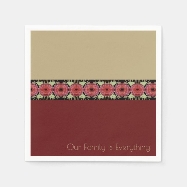 Serviette En Papier Art Floral Avec Bourgogne Et Rose (Devant)