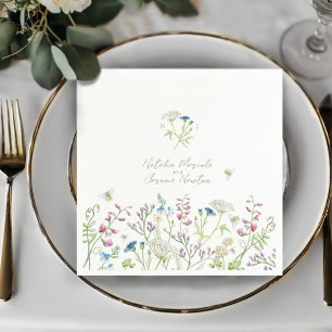 Serviette En Papier Art floral botanique de fleurs sauvages à l'aquare