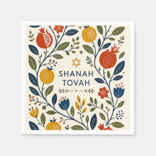 Serviette En Papier Art folklorique moderne Shana Tovah botanique