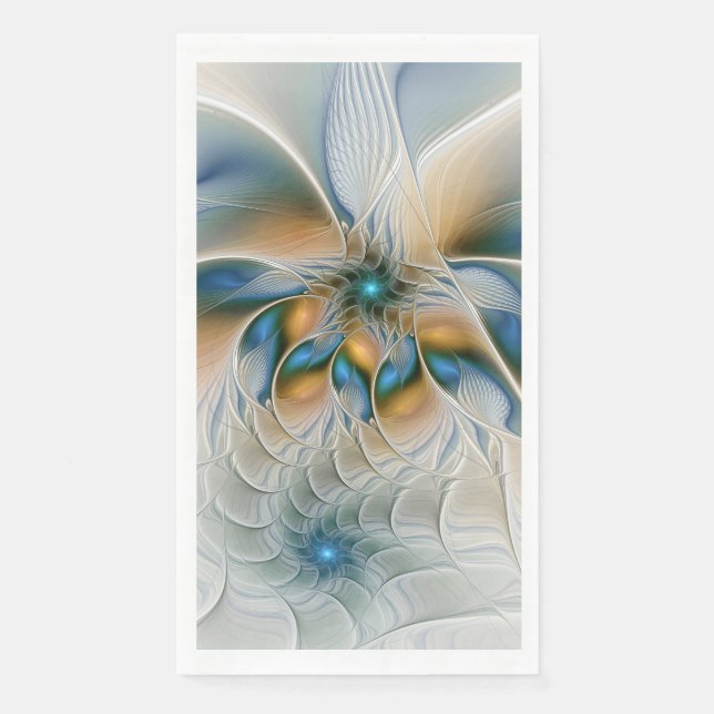 Serviette En Papier Art fractal abstrait et fantaisiste avec du bleu (Devant)