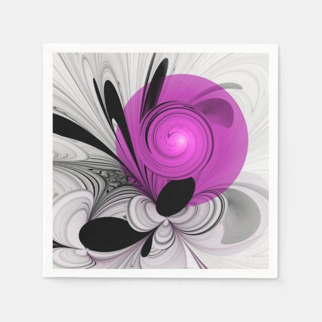 Serviette En Papier Art fractal abstrait gris magenta (Devant)
