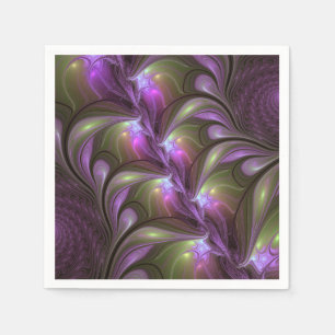 Serviette En Papier Art fractal abstrait violet pourpre kaki coloré