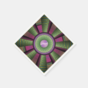 Serviette En Papier Art fractal décoratif moderne rond et coloré