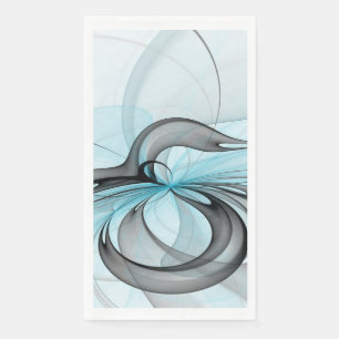 Serviette En Papier Art fractal moderne gris anthracite abstrait bleu