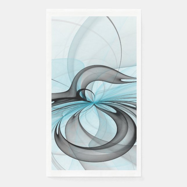 Serviette En Papier Art fractal moderne gris anthracite abstrait bleu (Devant)