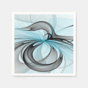 Serviette En Papier Art fractal moderne gris anthracite abstrait bleu