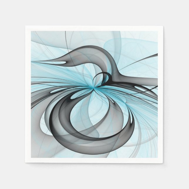 Serviette En Papier Art fractal moderne gris anthracite abstrait bleu (Devant)