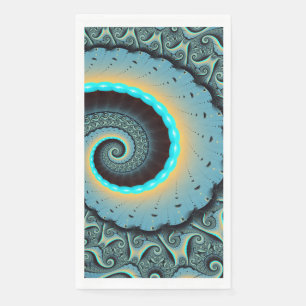 Serviette En Papier Art fractal spirale abstrait bleu turquoise orange