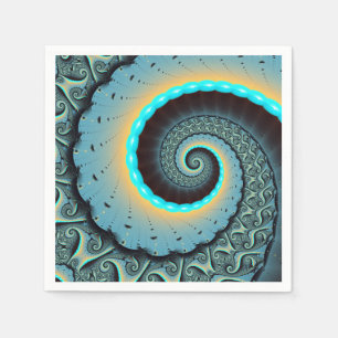Serviette En Papier Art fractal spirale abstrait bleu turquoise orange