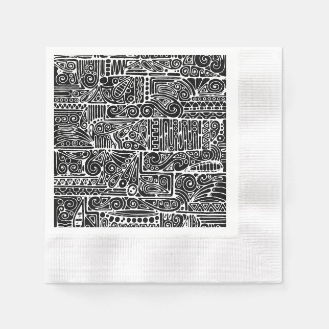 Serviette En Papier Art Géométrique Noir Et Blanc 2 (Devant)