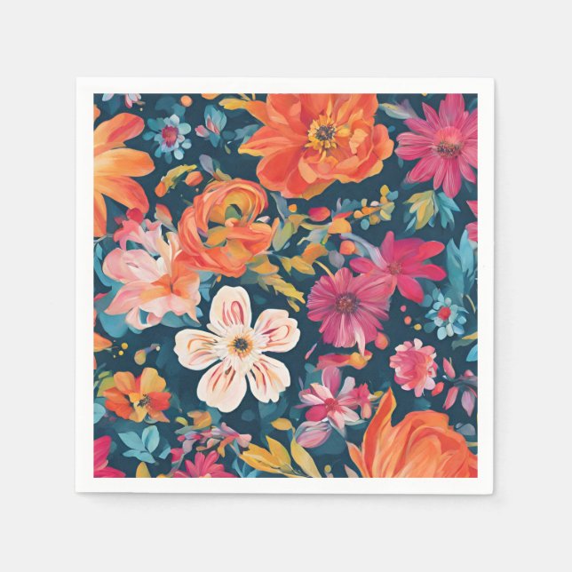 Serviette En Papier Art Graphique Floral vibrant (Devant)