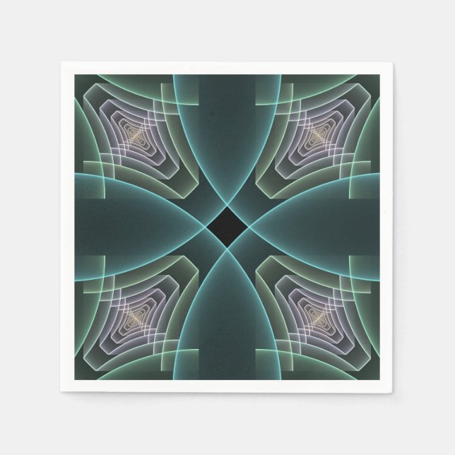 Serviette En Papier Art graphique géométrique fractal sarcelle moderne (Devant)