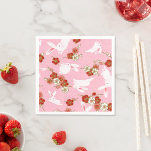Serviette En Papier Art japonais : Sakuras et lapins roses serviettes