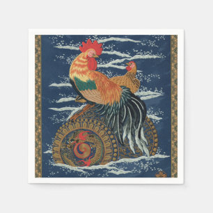 Serviette En Papier Art japonais vintage représentant un coq dragon