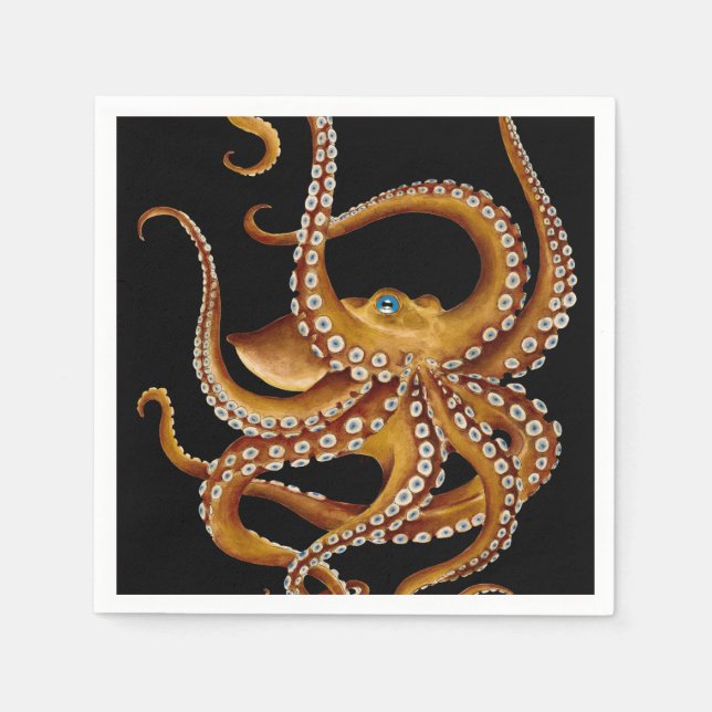 Serviette En Papier Art noir octopus bleu oeil Brown (Devant)