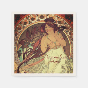 Serviette En Papier Art nouveau Alphonse Mucha élégante femme vintage