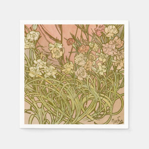 Serviette En Papier Art Nouveau Alphonse Mucha Fleurs d'œillet floral