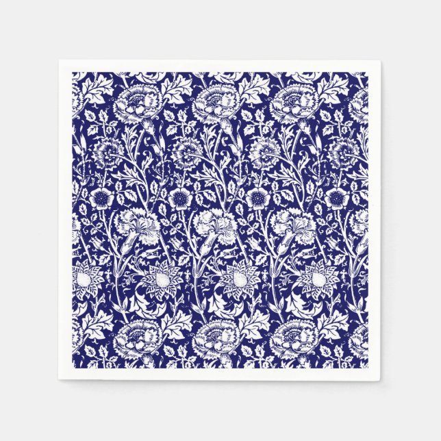 Serviette En Papier Art Nouveau Carnation Damask, Navy et Blanc (Devant)