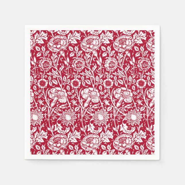 Serviette En Papier Art Nouveau Carnation Damask, rouge et blanc (Devant)