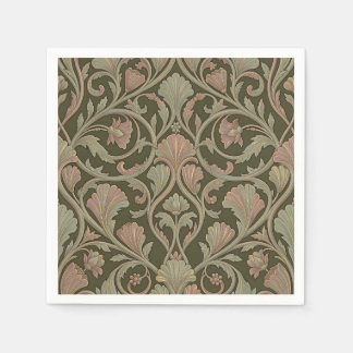 Serviette En Papier Art Nouveau Floral Pattern Dark Green Pink Vintage