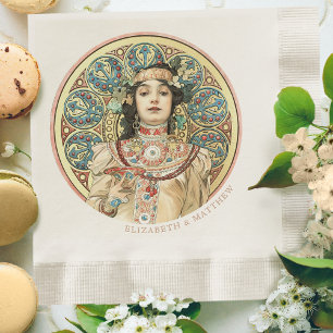 Serviette En Papier Art Nouveau Mucha Noms Champagne Gold