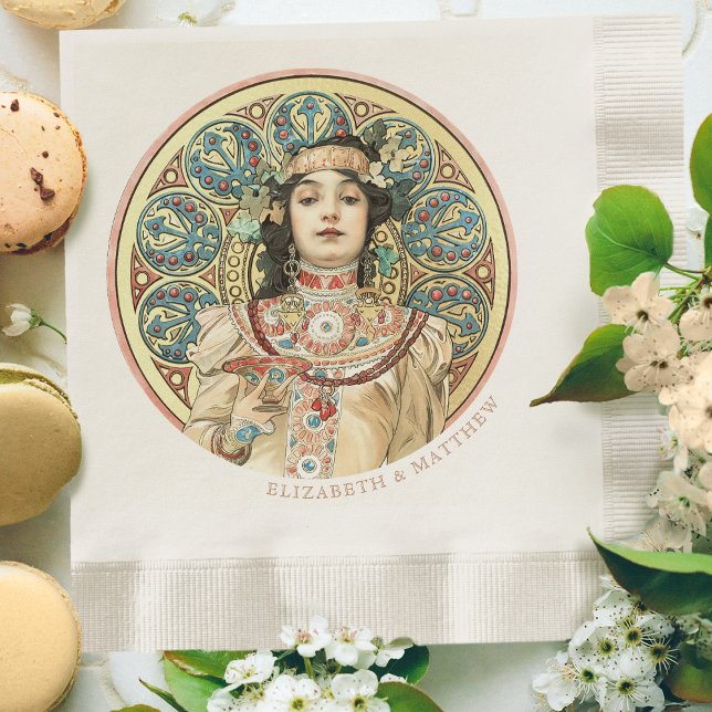 Serviette En Papier Art Nouveau Mucha Noms Champagne Gold (Créateur téléchargé)