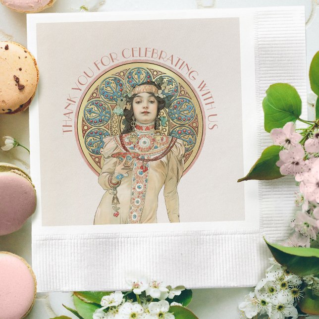 Serviette En Papier Art Nouveau Mucha Sarah Bernhardt Champagne Gold (Créateur téléchargé)