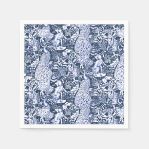 Serviette En Papier Art Nouveau Peacock Print, Navy et White
