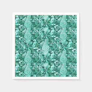 Serviette En Papier Art Nouveau Peacock Print, Turquoise et Aqua