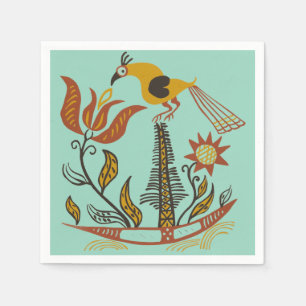 Serviette En Papier Art populaire américain vintage Tulipe Oiseau Coul