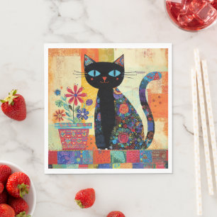 Serviette En Papier Art populaire de chat noir