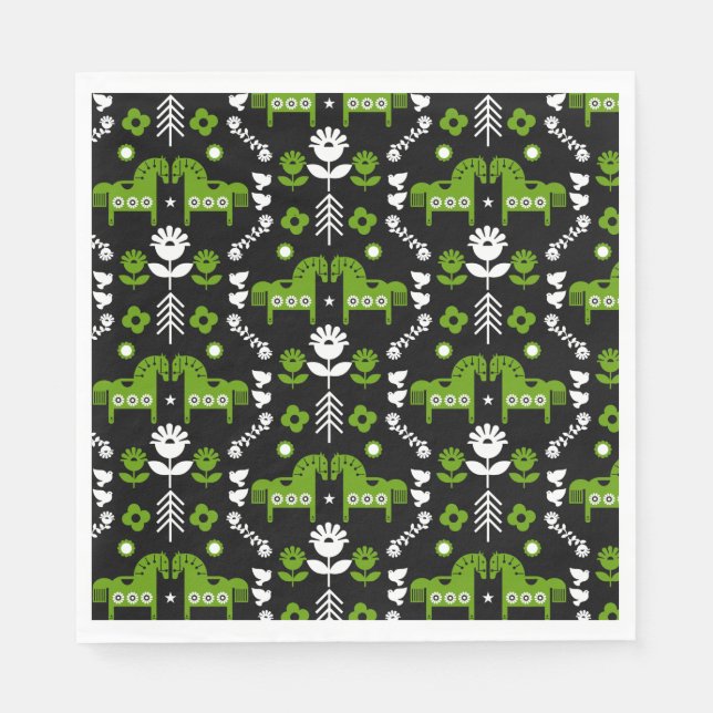 Serviette En Papier Art populaire de cheval scandinave (Devant)