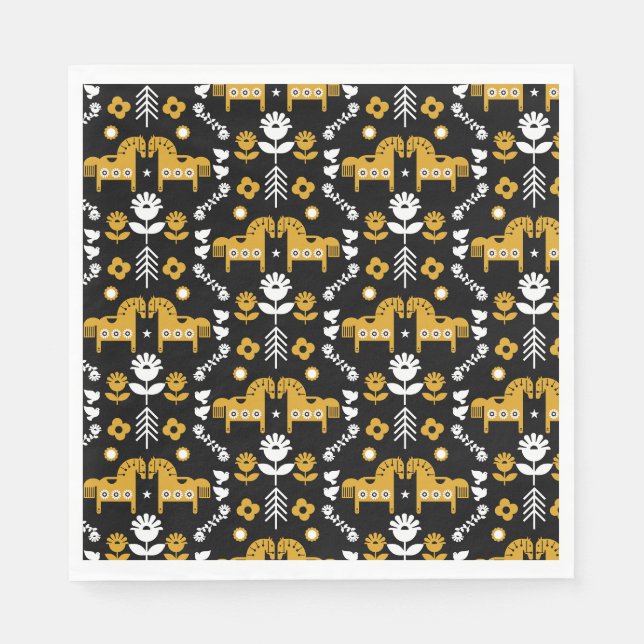 Serviette En Papier Art populaire de cheval scandinave (Devant)