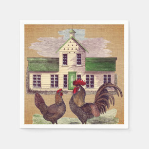 Serviette En Papier Art populaire Farmyard Poulets Conception rustique