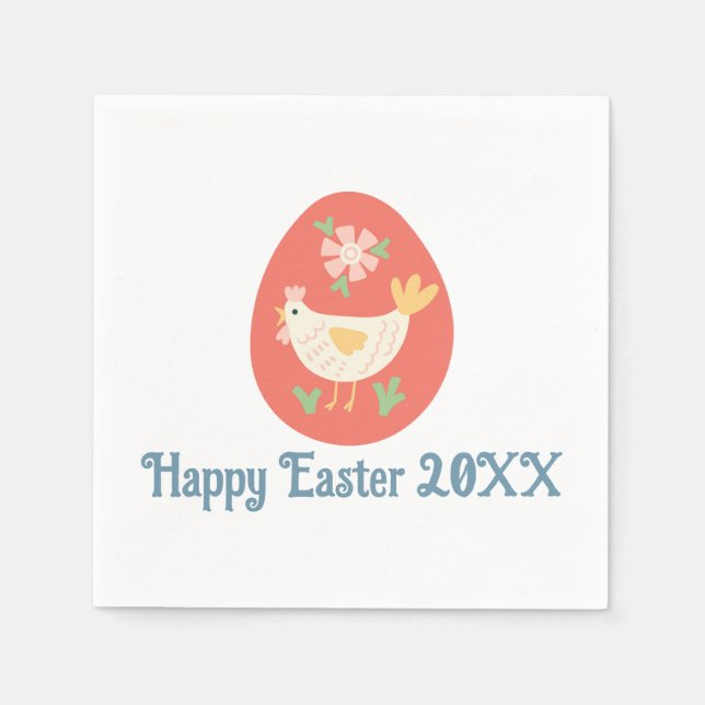 Serviette En Papier Art populaire Pâques Oeuf poulet (Devant)