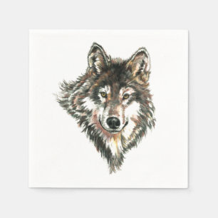 Serviette En Papier Art principal d'aquarelle de logo de loup