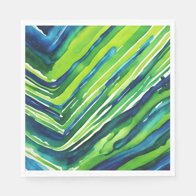 Serviette En Papier Art rayures vert néon et bleu foncé (Devant)