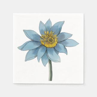 Serviette En Papier Art Spirituel Fleur de Lotus Nénuphar Bleu Vintage