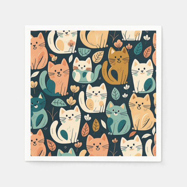 Serviette En Papier Artsy Chat Motif mignonne (Devant)
