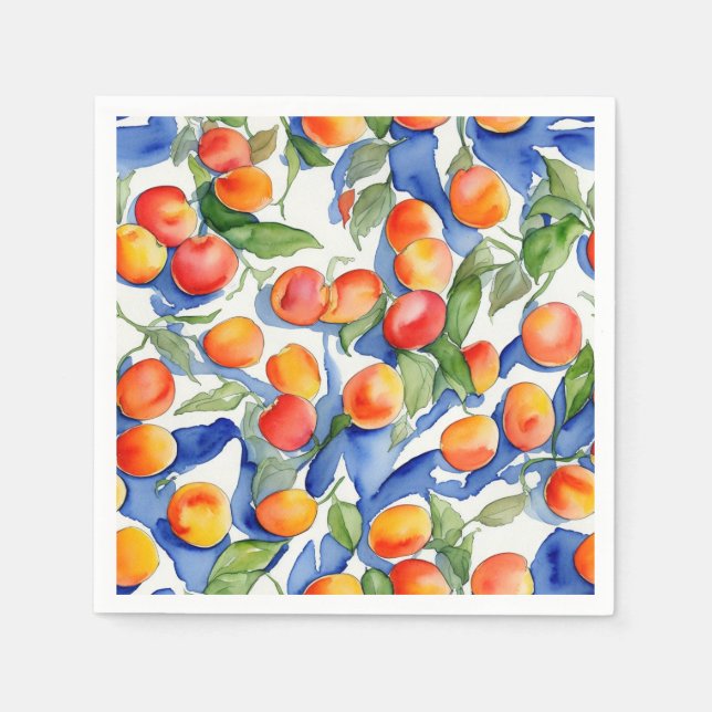 Serviette En Papier Artsy Summer Apricots Fruits Motif aquarelle (Devant)
