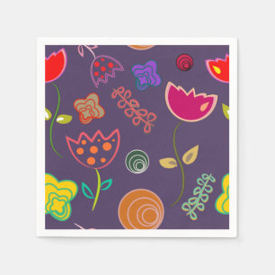 Serviette En Papier Arty moderne fleurs violettes et roses