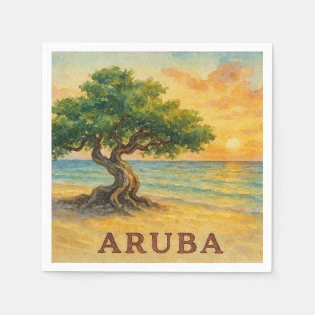 Serviette En Papier Aruba Eagle Beach Divi Tree Heure dorée (Devant)