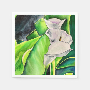 Serviette En Papier Arum blanc Lily aquarelle tropicale florale