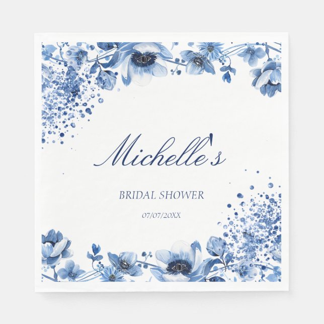 Serviette En Papier Asiatique Chinoiserie Bleu clair Floral Bridgerton (Devant)