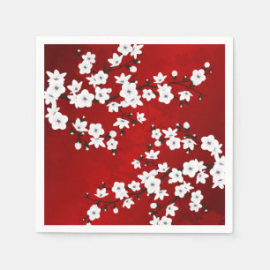 Serviette En Papier Asie Floral blanc cerisier rouge