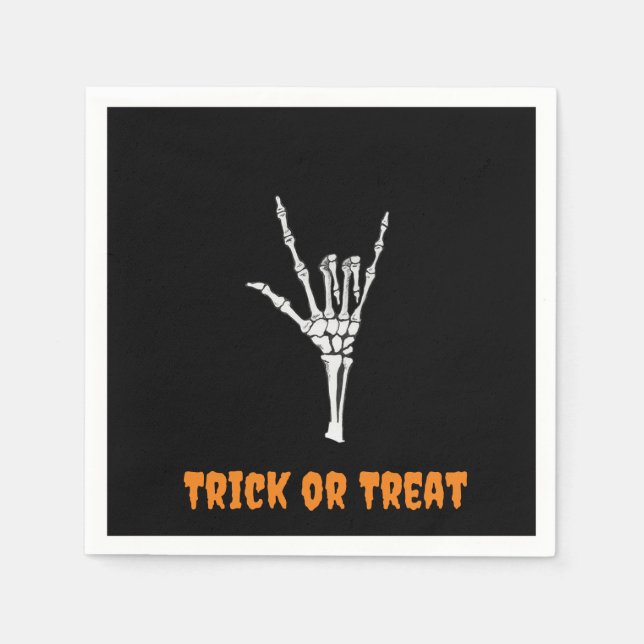 Serviette En Papier ASL Skeleton ILY Main - Trick ou Treat! (Devant)