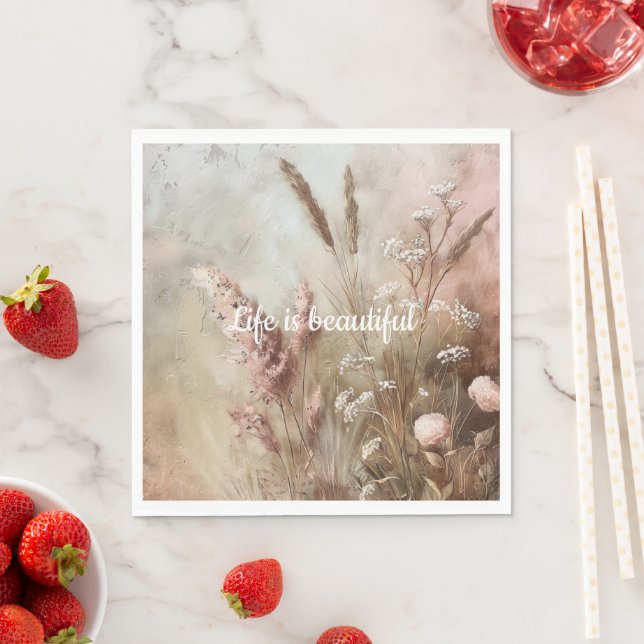 Serviette En Papier Assez Chic Beige Blush Boho Floral  (En situation)