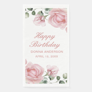 Serviette En Papier Assiette de fête d'anniversaire à fleurs roses